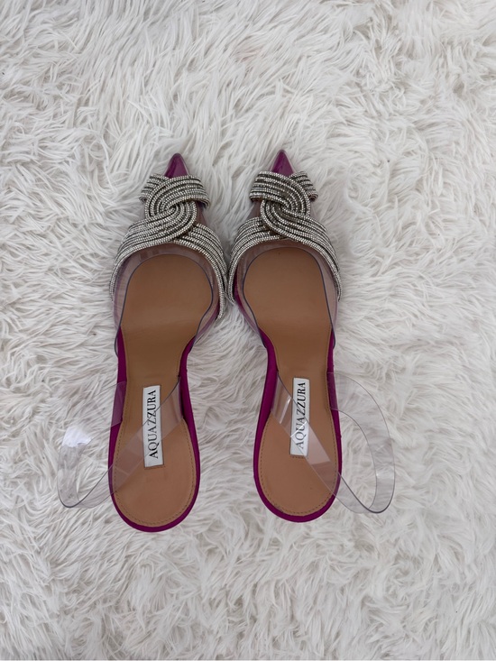 Aquazzura Shoes - Aquazzura Fuchsia Slingback Flats with Crystal Knot